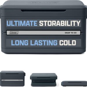 Coleman Snap 'N Go 35-Quart Collapsible Hard Cooler, Portable Hard-Sided Cooler with Waterproof Removable Liner, Spacing-Saving & Quick Set Up, 48 Hours Cold, Mussel Grey